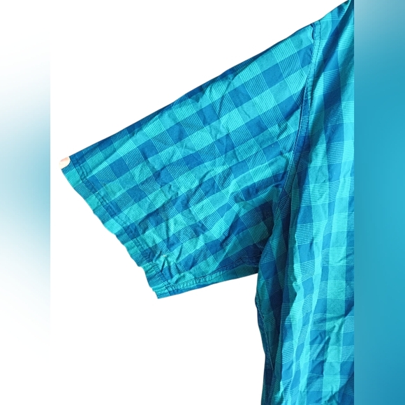 Men's Wrangler Button Down Blue And Teal Plaid Shortsleeve Shirt Size 2XT - Picture 3 of 4